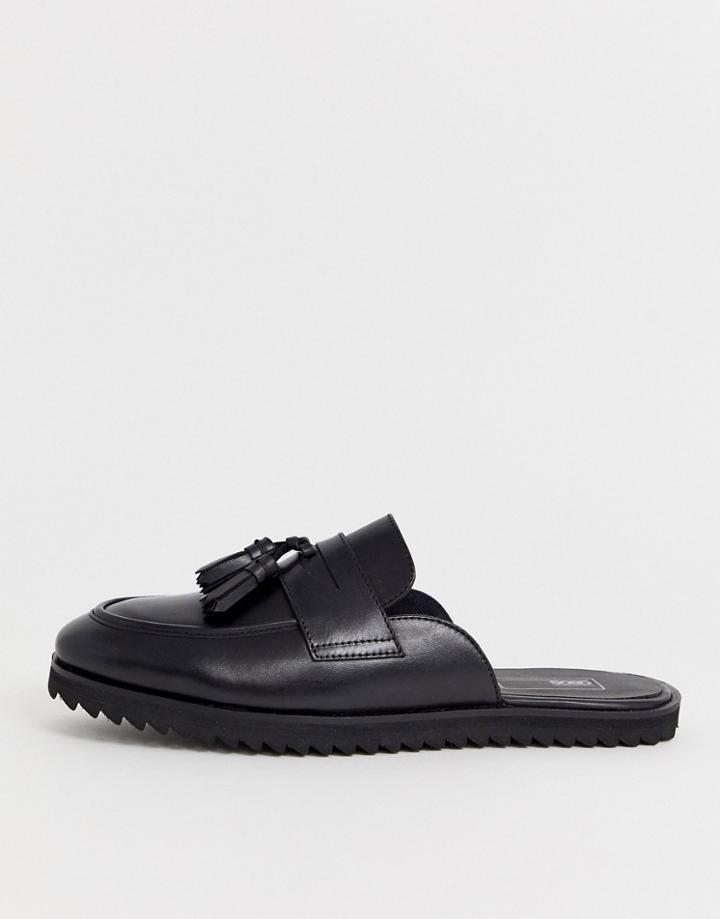 Asos Design Backless Mule Loafer In Black Leather With Tassel