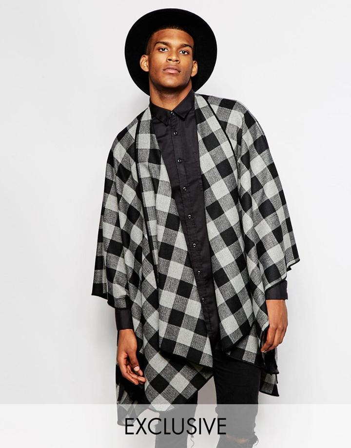 Reclaimed Vintage Check Cape - Gray