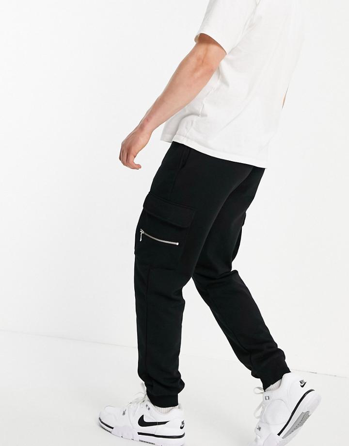 River Island Slim Fit Cargo Sweatpants In Black