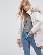 Miss Selfridge Faux Fur Collar Luxe Longline Parka - Multi