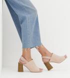 Asos Design Wide Fit Wrap Minimal Slingback Block Heeled Sandals-stone