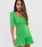 Asos Design Petite Polka Dot Mini Dress With Pep Hem-multi