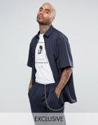 Reclaimed Vintage Inspired Striped Shirt In Skater Fit - Navy