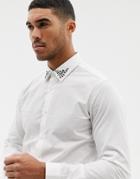 Devils Advocate Leopard Embroidery Slim Fit Shirt-white