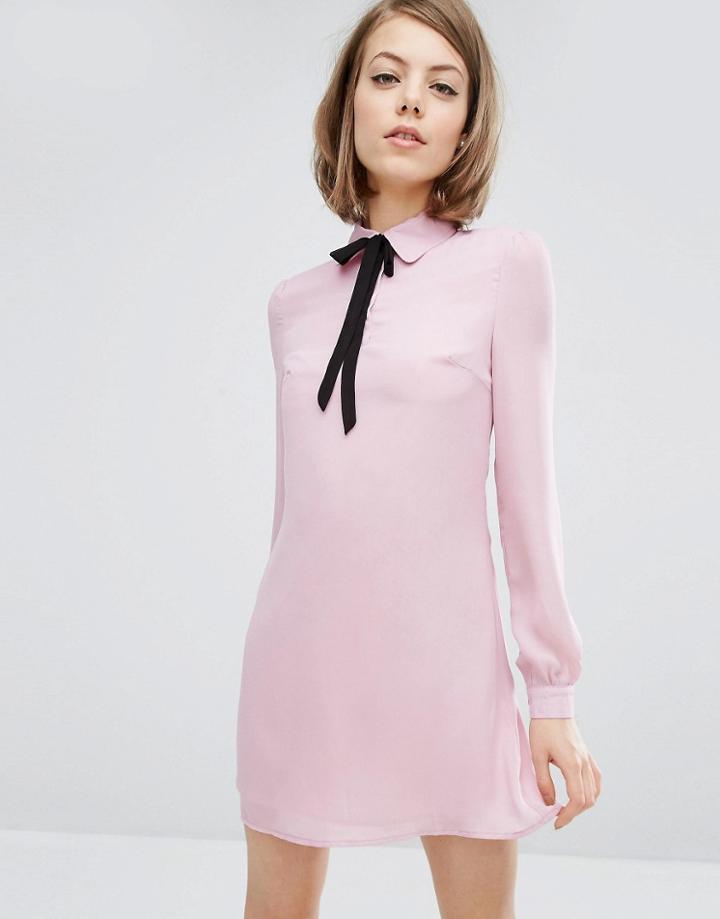 Fashion Union Shirt Dress With Tie Neck - Purple