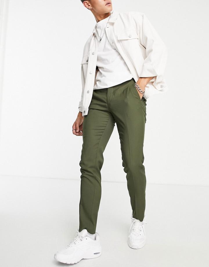 Jack & Jones Premium Super Slim Fit Stretch Wool Mix Suit Pants In Green