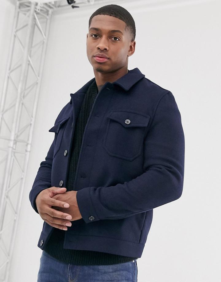 Asos Design Wool Mix Utility Bomber Jacket In Navy