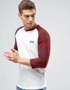 Jack & Jones Raglan 3/4 Sleeve With Floral Print Sleeve - Red