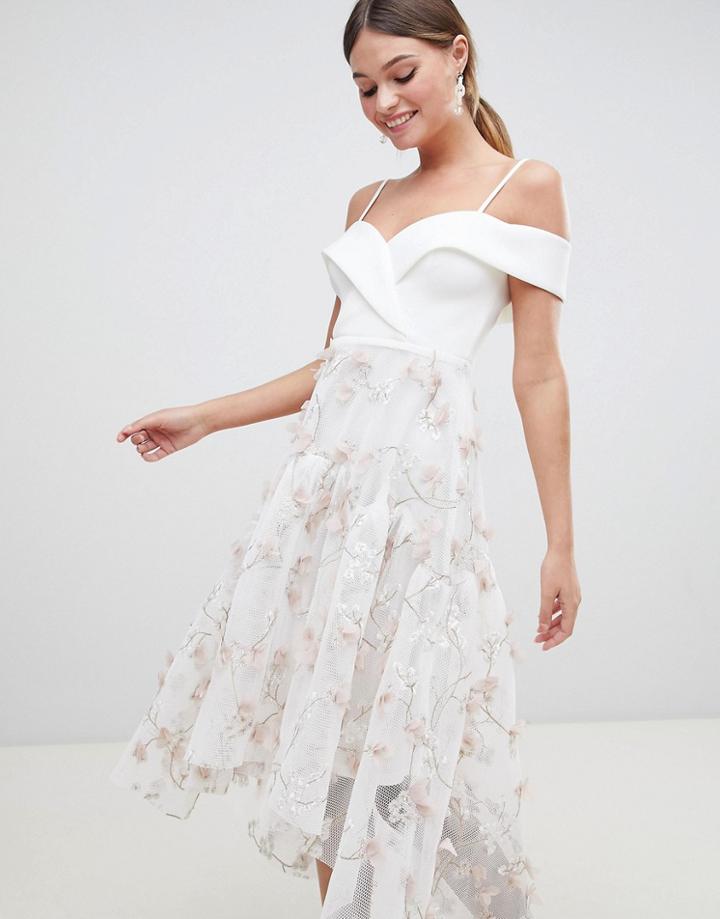 Asos Design Premium 3d Floral Prom Dress - White