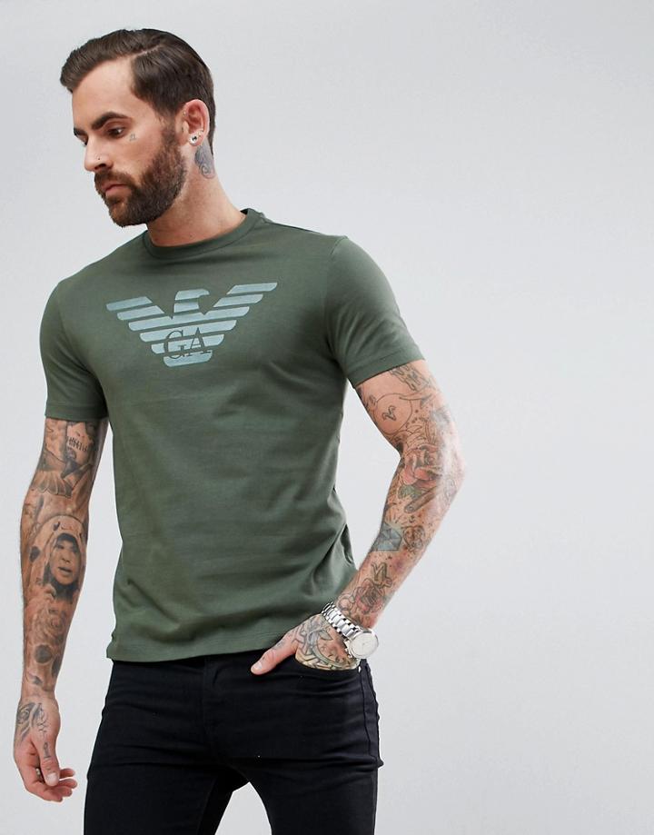 Emporio Armani Crew Neck Reverse Logo T-shirt In Khaki - Green