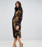 Hope & Ivy Maternity Long Sleeve Pencil Dress In Mirrored Floral Print-multi