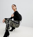 Missguided Side Stripe Jogger In Camo Print - Green