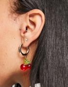Monki Lexa Cherry Drop Hoop Earrings In Gold
