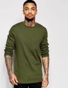 Asos Rib Longline Muscle Long Sleeve T-shirt In Khaki - Khaki