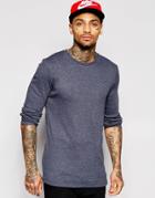 Asos Rib Longline Muscle Long Sleeve T-shirt In Navy - Navy