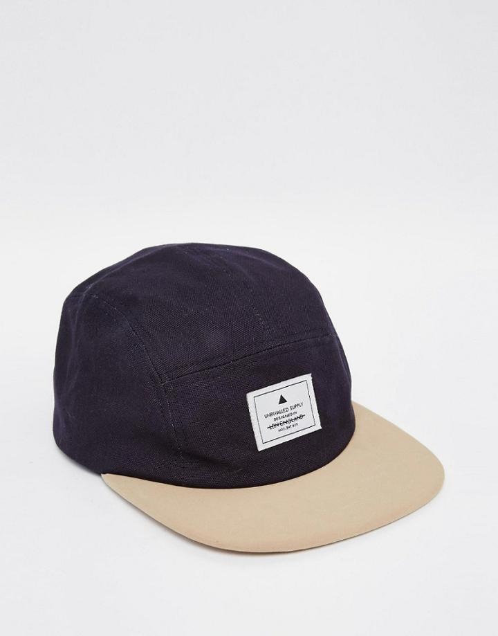 Asos 5 Panel Cap In Navy & Off White - Navy