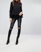 Noisy May Eve Destroyed Skinny Jeans - Black