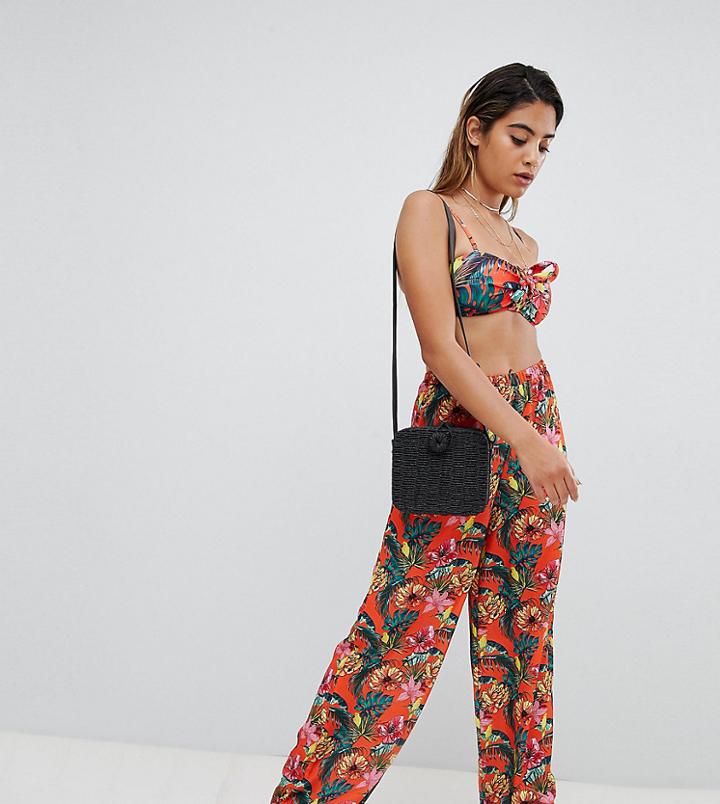 Missguided Exclusive Tropical High Waist Beach Pants - Multi