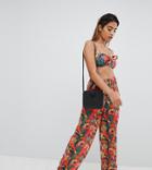 Missguided Exclusive Tropical High Waist Beach Pants - Multi