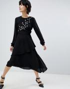 Warehouse Swallow Embroidered Dress - Black