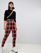 Asos Design Check Tapered Pants With Buckle Detail-multi