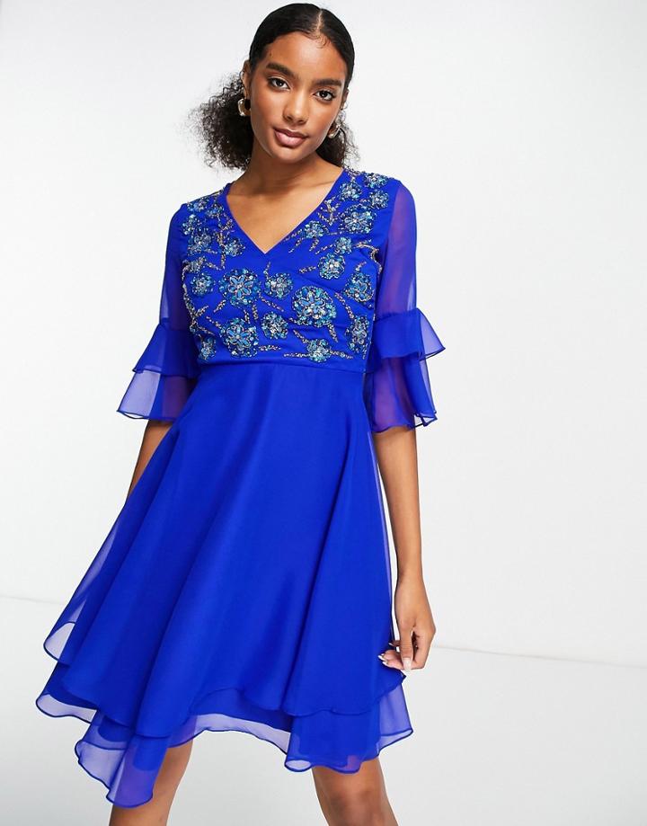 Virgos Lounge Embellished Midi Skater Dress In Sky Blue-blues