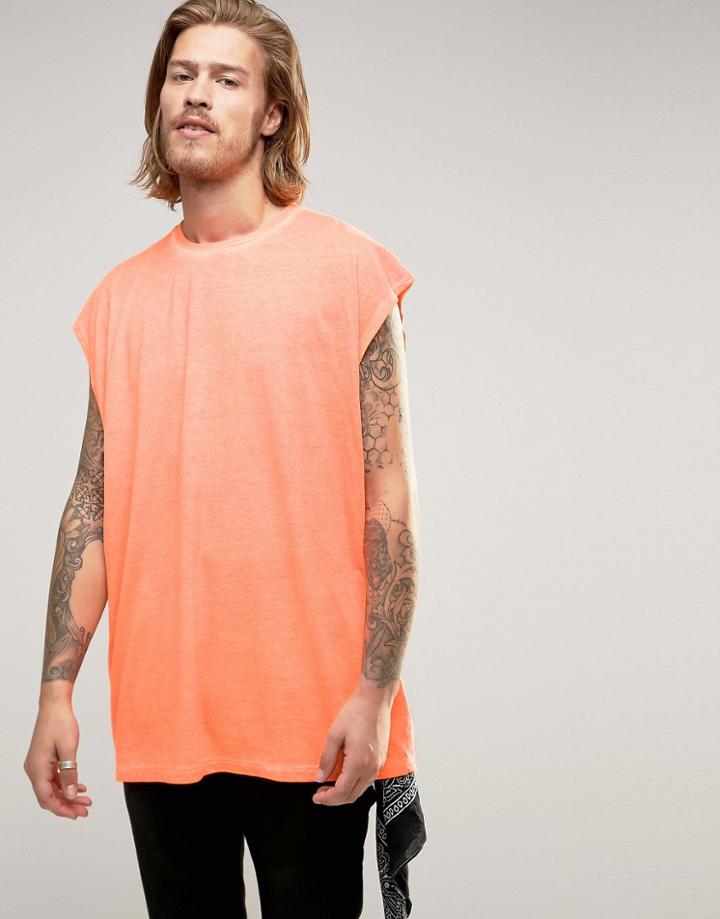 Asos Oversized Sleeveless T-shirt In Fluro Coral - Fluro Coral