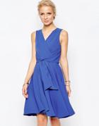 Close Skater Dress With Tie Front - Blue