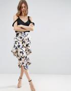 Asos Satin Midi Skirt In Animal Print With Drawcord And Ruffles - Multi
