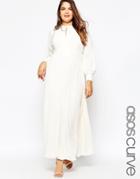 Asos Curve '70s' Maxi Dress With Embellished Shoulder - Cream