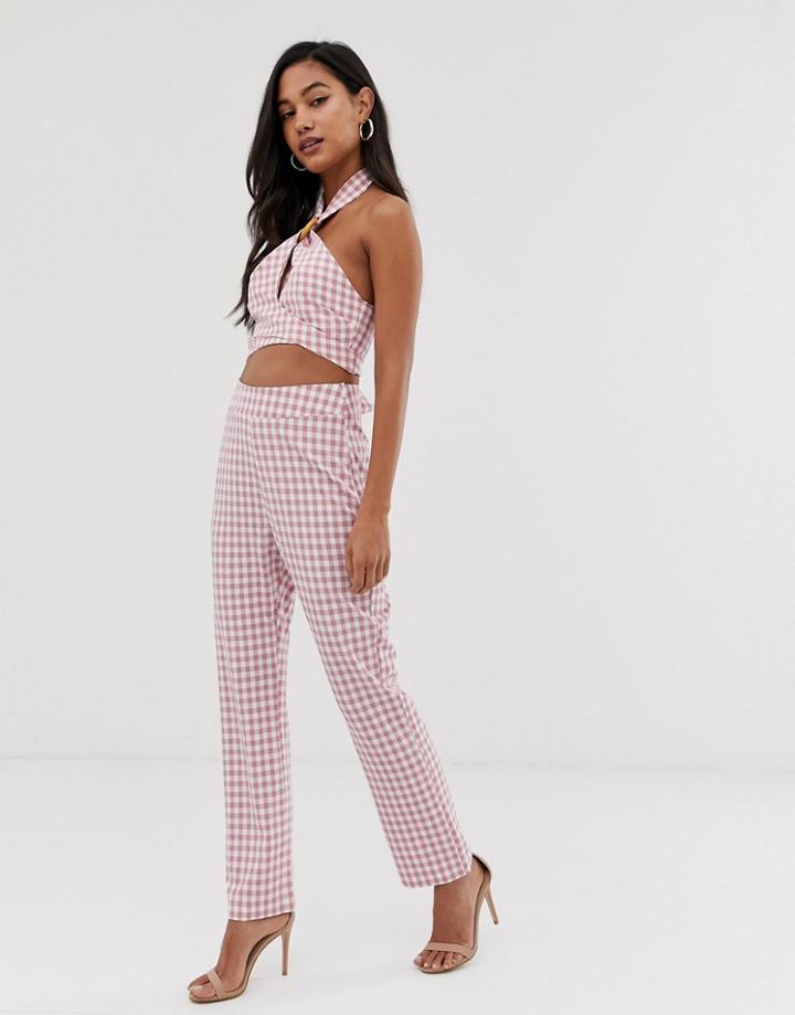 Fashion Union Slim Pants In Gingham Two-piece-pink