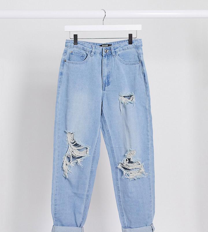 Missguided Petite Mom Jeans With Knee Rips-blues
