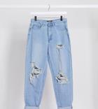 Missguided Petite Mom Jeans With Knee Rips-blues