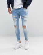 11 Degrees Super Skinny Jeans With Distressing - Blue