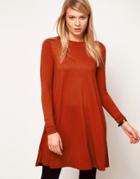 Asos Swing Dress With Long Sleeves. - Red