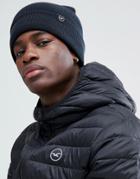 Hollister Core Label Logo Rib Beanie In Black - Black