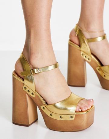 Asos Design Nico High Heel Sandals In Gold