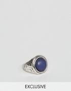 Designb London Blue Stone Chunky Ring In Silver - Silver