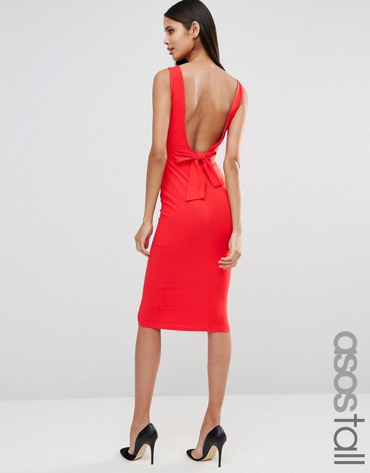 Asos Tall Bow Back Midi Bodycon Pencil Dress - Red