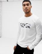 Hugo Dicago-u Crew Neck Sweat With Reverse Camo Print Logo In White - White