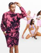 Asos Design Set Oversized Towelling Sweatshirt In Tie Dye With Chest Print-red