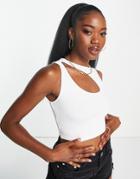 Pull & Bear Cut Out Detail Sleeveless Cropped Top In White
