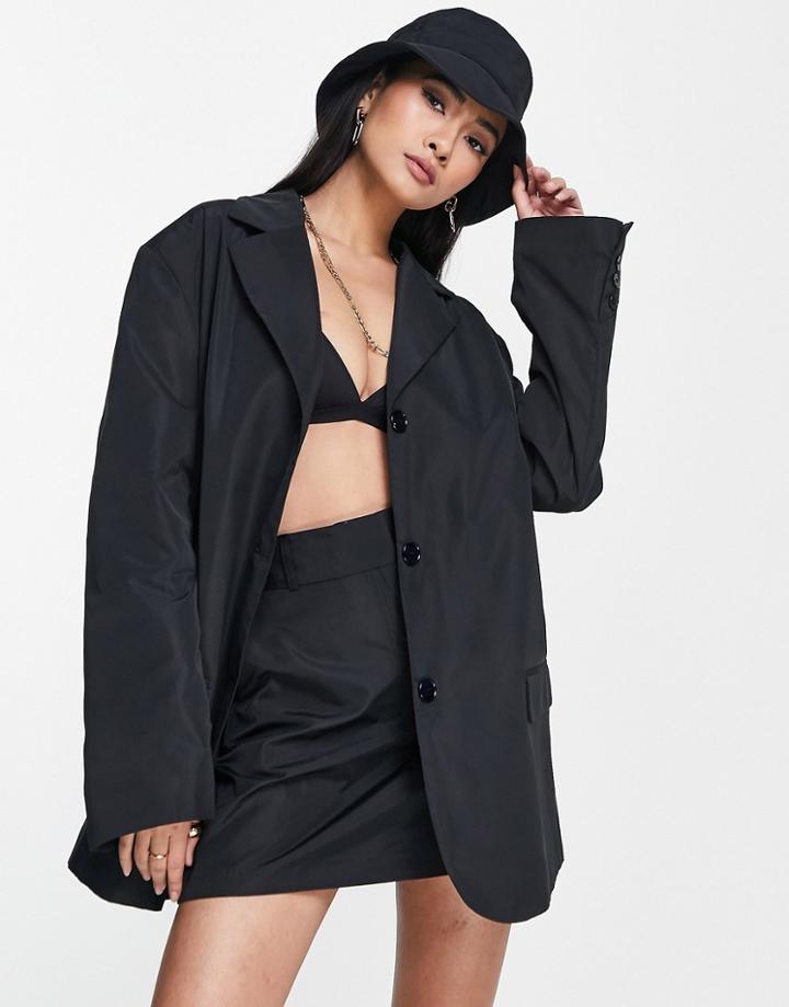 Topshop Oversized Mensy Nylon Blazer In Black - Part Of A Set