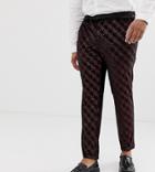 Asos Design Plus Super Skinny Suit Pants In Velvet With Red Glitter Design - Red