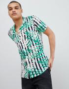 Solid Revere Collar Shirt In Leaf Print - White