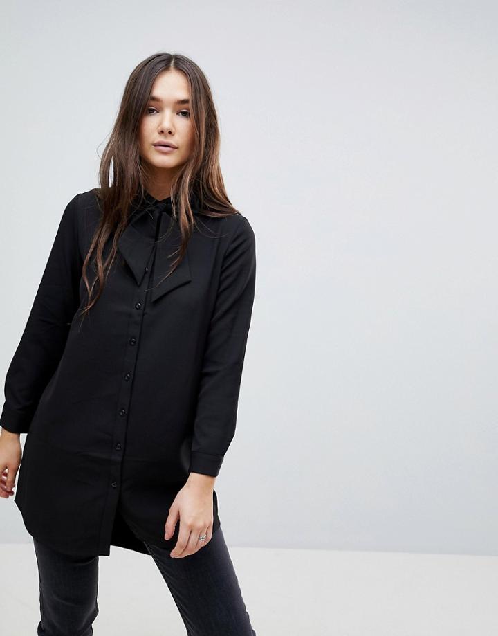 Qed London Shirt With Pussy Bow - Black