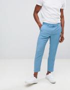 Asos Slim Crop Suit Pants In Blue Drapey Fabric - Blue