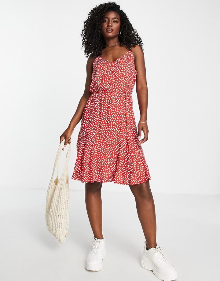 Pieces Tie Waist Mini Tea Dress In Red Polka