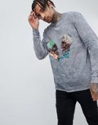 Asos Design Metallica Relaxed Long Sleeve Band T-shirt With Acid Wash - Black