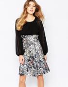 Traffic People Encore Dress With Rose Print Skirt - Black